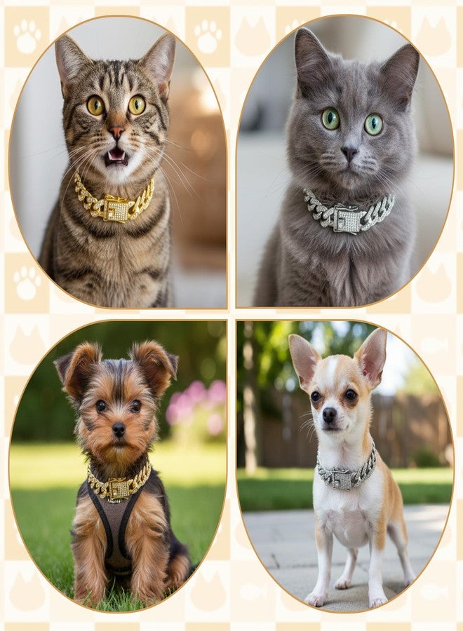 Matwsec 2PCS Gold Cat Chain Collar 8 Inch Diamond Dog Chain Collars Cuban Link Dog Collar for Cats Dogs Kittens Puppies Pets Metal Jewelry Accessories - Image 5